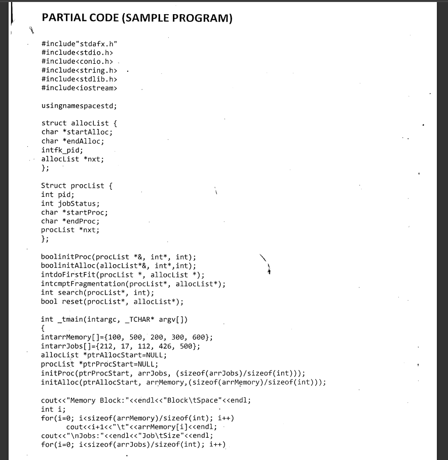 Solved PARTIAL CODE (SAMPLE PROGRAM) \include"stdafx.h"