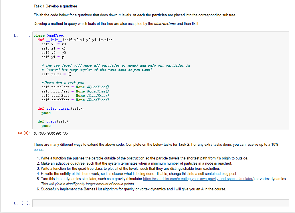 Task 1 Develop a quadtree Finish the code below for a | Chegg.com