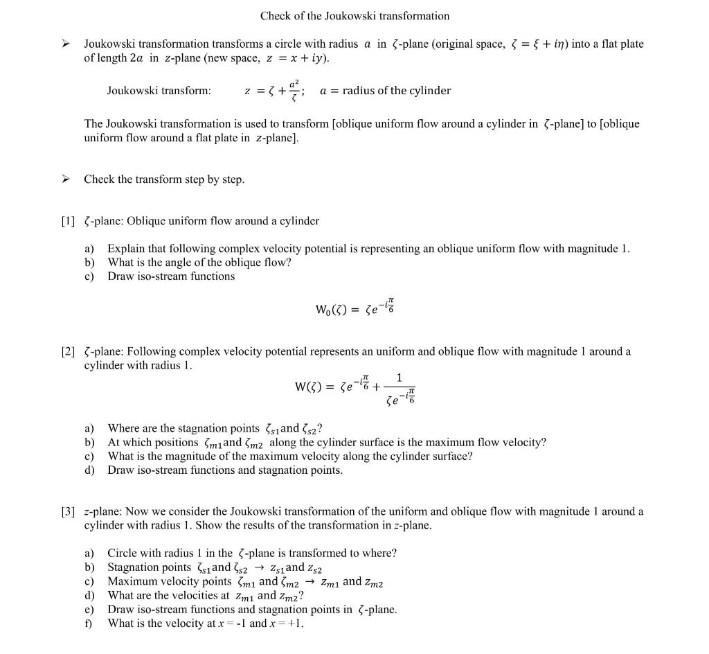 Check of the Joukowski transformation >> Joukowski | Chegg.com