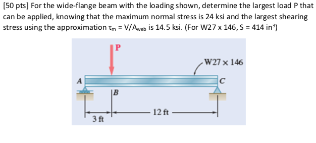 Solved [50 pts] For the wide-flange beam with the loading | Chegg.com
