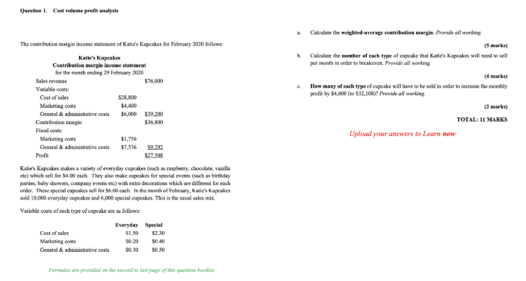 Solved Question 1. Cost Volume Profit Analysis The | Chegg.com