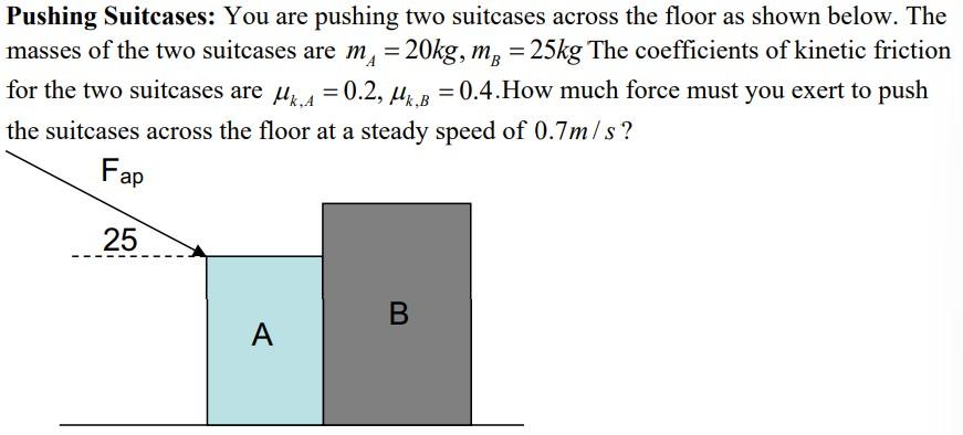 Solved Pushing Suitcases: You are pushing two suitcases | Chegg.com