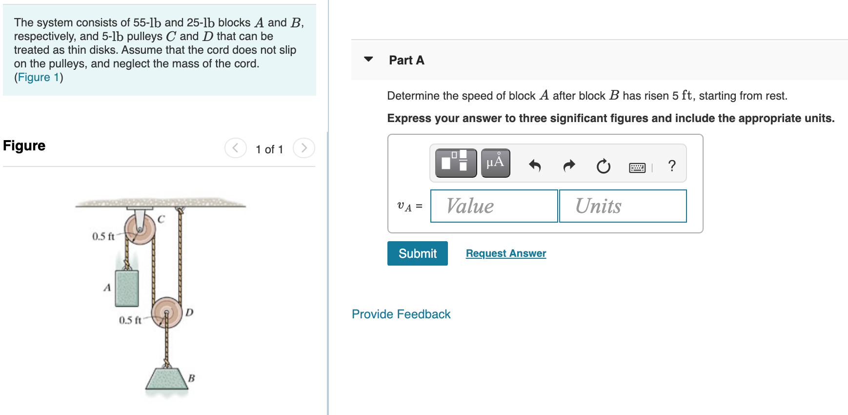 Solved The system consists of 55-lb and 25-lb blocks A and | Chegg.com