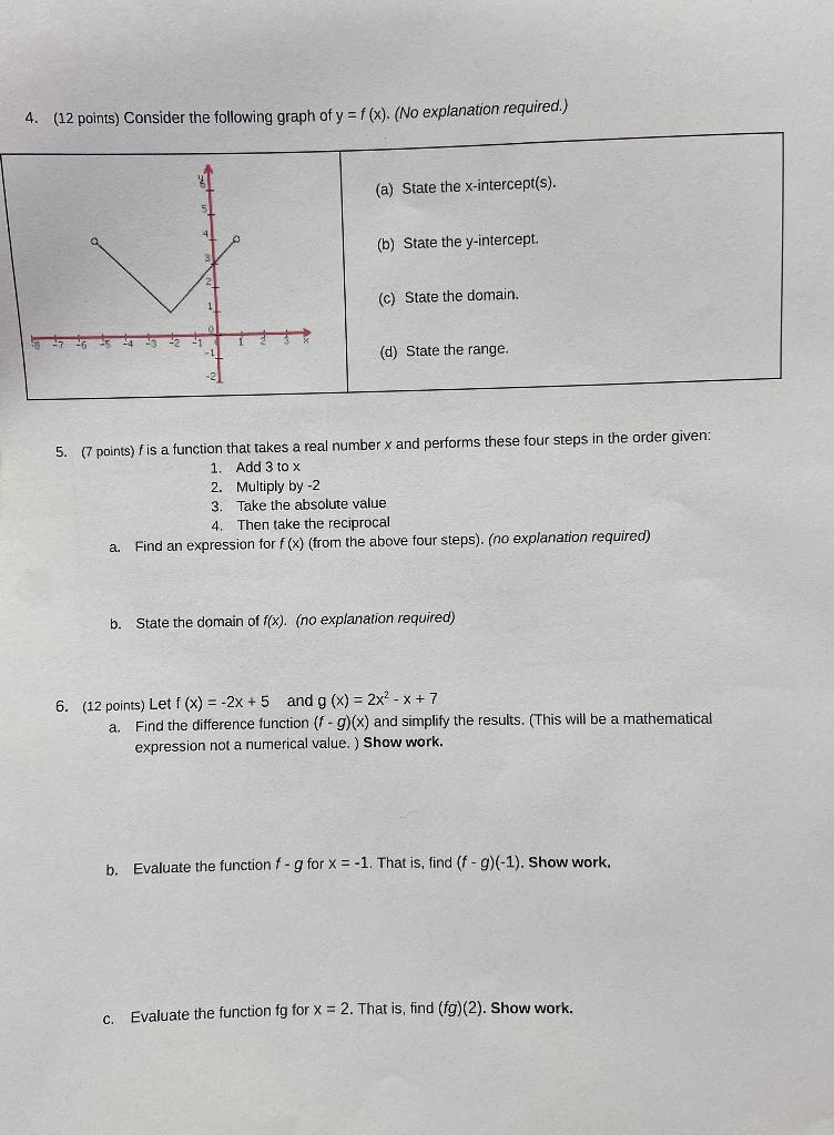 Solved 4. (12 points) Consider the following graph of y = | Chegg.com
