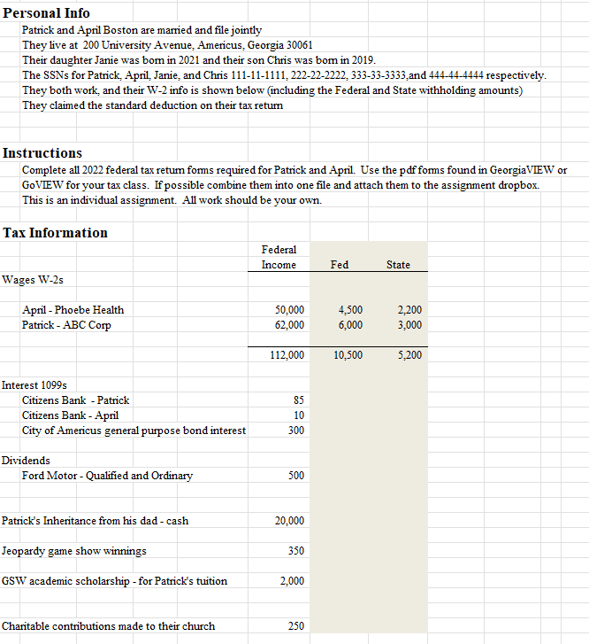 I am supposed to fill out a standard 1040 tax for | Chegg.com