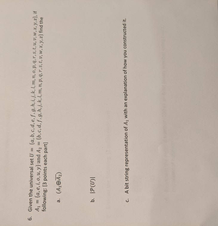 Solved 6 Given The Universal Set U A B C D E F G H I Chegg Com