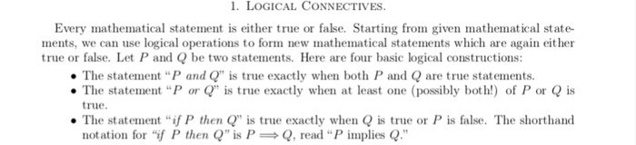 Solved 1. LOGICAL CONNECTIVES Every mathematical statement | Chegg.com