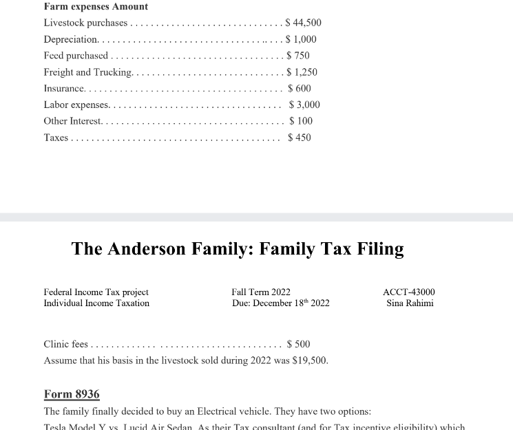 The Anderson Family Family Tax Filing Federal