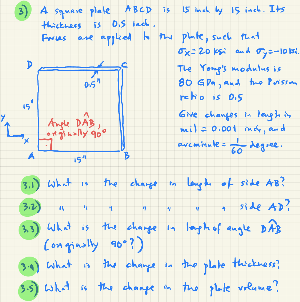 Solved 3) A square plate ABCD is 15 inch ly 15 inch. Its | Chegg.com