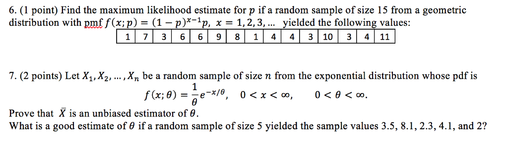 Solved 6. (1 point) Find the maximum likelihood estimate for | Chegg.com