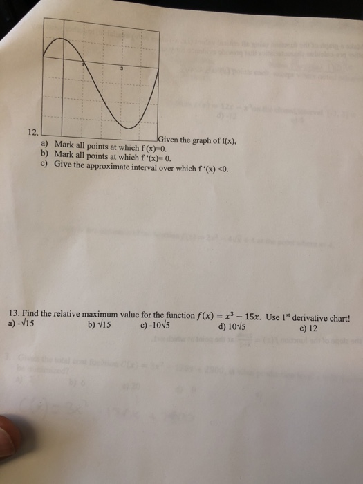 Solved 12. Given the graph of fx), a) Mark all points at | Chegg.com