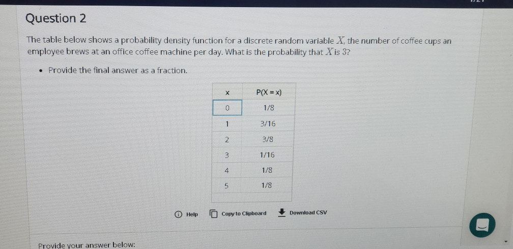 Solved Question 2 The table below shows a probability | Chegg.com