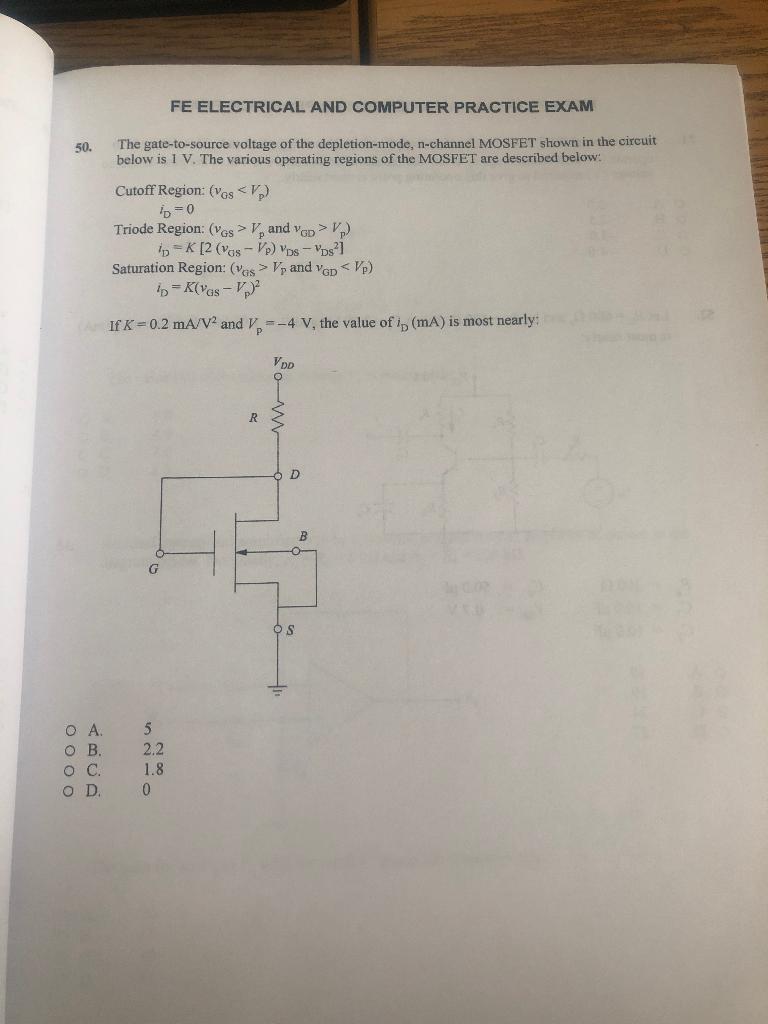 Solved FE ELECTRICAL AND COMPUTER PRACTICE EXAM 50. The | Chegg.com