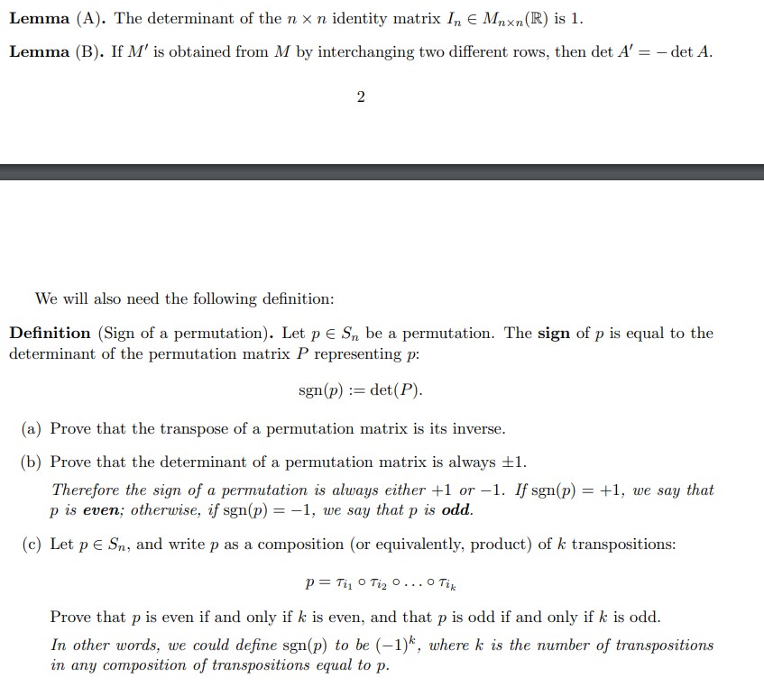 Solved Lemma A The Determinant Of The N×n Identity Matrix