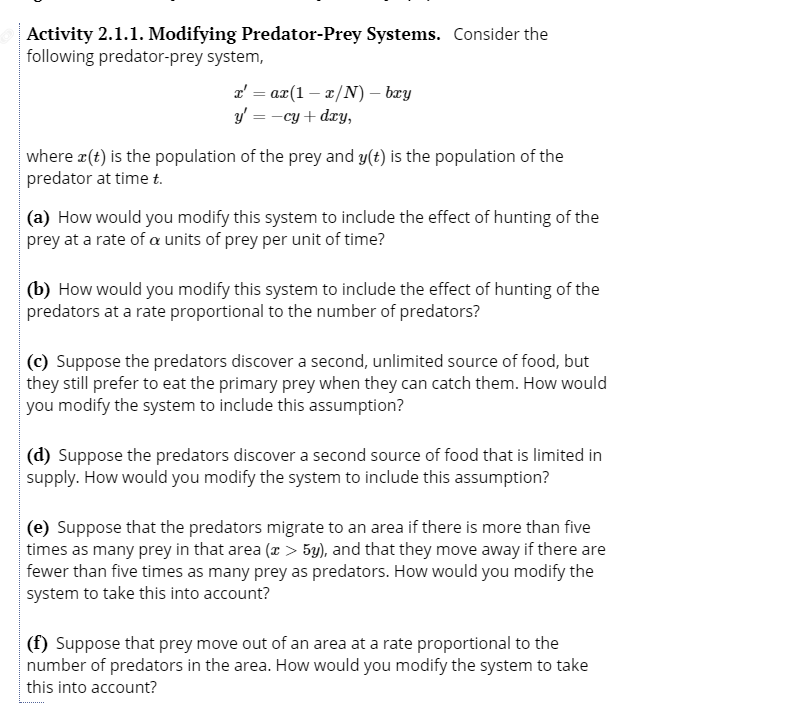 Solved Activity 2 1 1 Modifying Predator Prey Systems Chegg Solved Activity 2 1 1 Modifying Predator Prey Systems Chegg