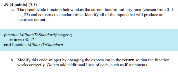 Solved a. The pseudocode function below takes the current | Chegg.com