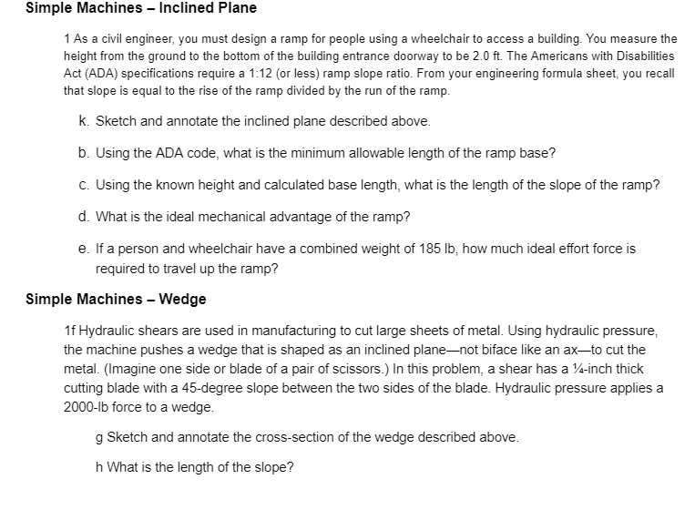 Solved 1 As a civil engineer, you must design a ramp for | Chegg.com