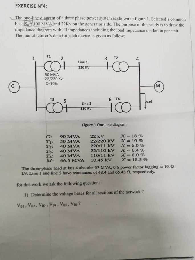 Solved EXERCISE N°4: The one-line diagram of a three phase | Chegg.com