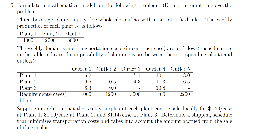 Solved 5. Formulate a mathematical model for the following | Chegg.com