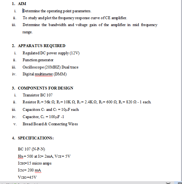 Solved EXPERIMENT #1: COMMON EMITTER AMPLIFIER THEORY: In | Chegg.com