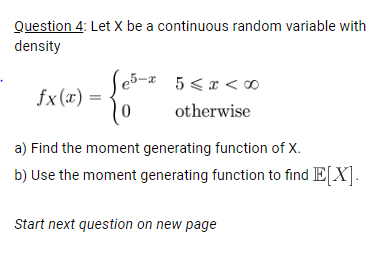 Solved Question 4: Let X be a continuous random variable | Chegg.com