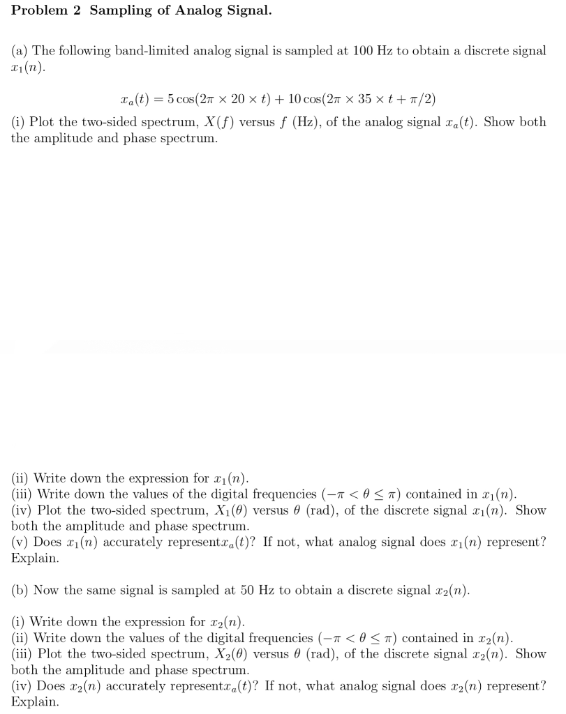 Problem 2 Sampling of Analog Signal. (a) The | Chegg.com