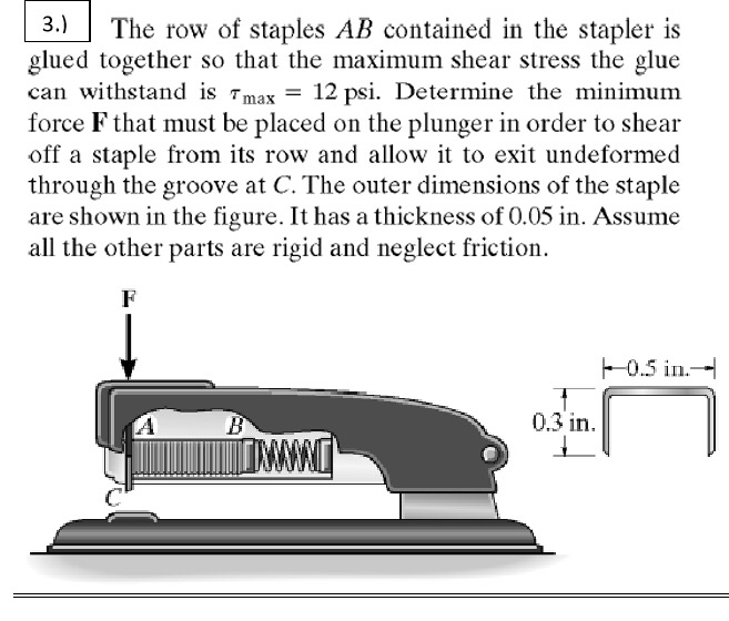 Solved 3.)The row of staples AB contained in the stapler is | Chegg.com