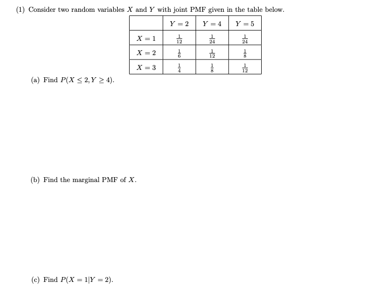 Solved (1) Consider two random variables X and Y with joint | Chegg.com