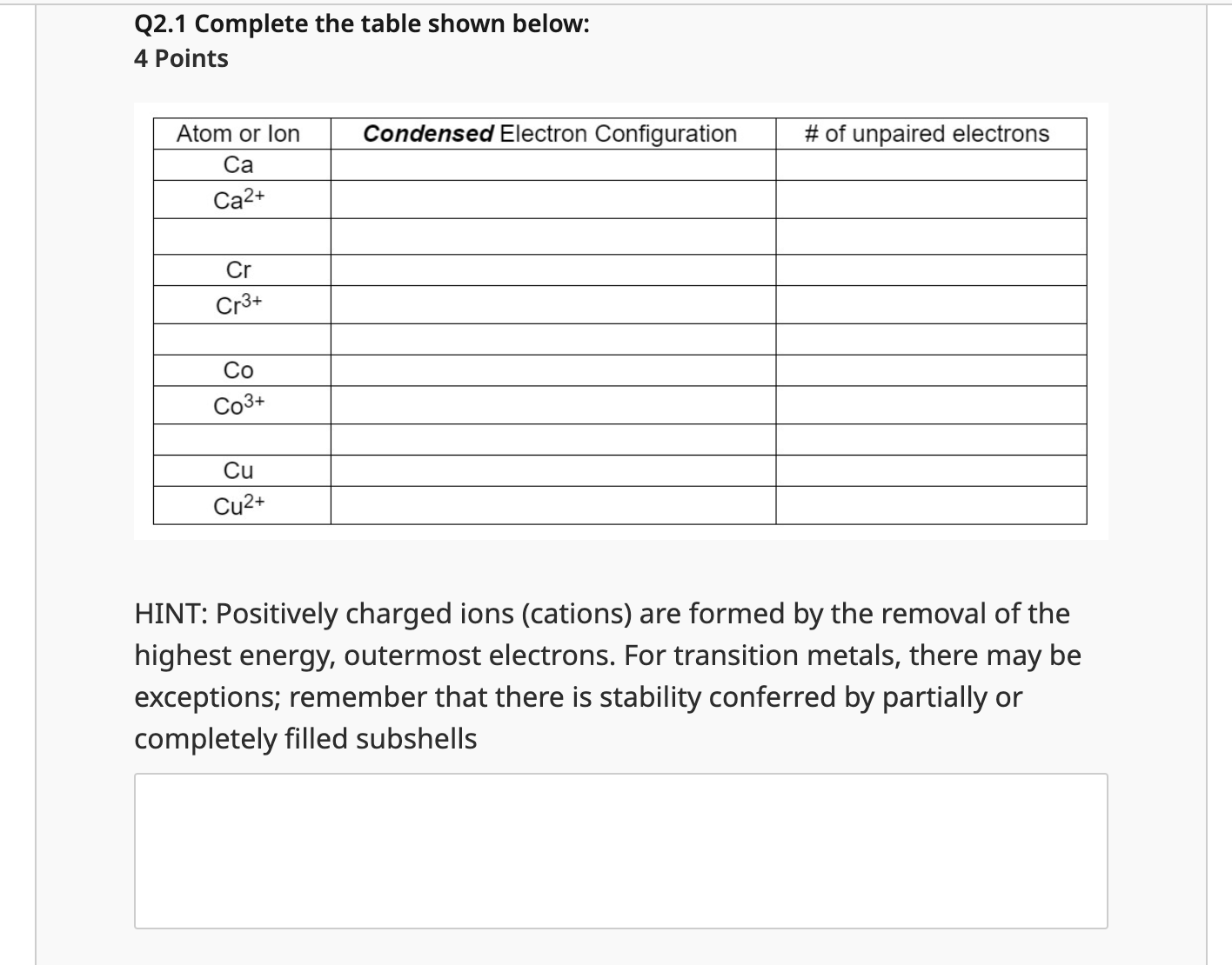Solved Q2.1 Complete the table shown below: 4 Points HINT: | Chegg.com