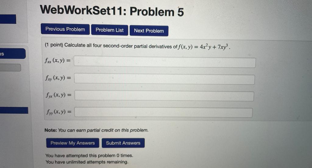 Solved WebWorkSet11: Problem 5 Previous Problem Problem List | Chegg.com