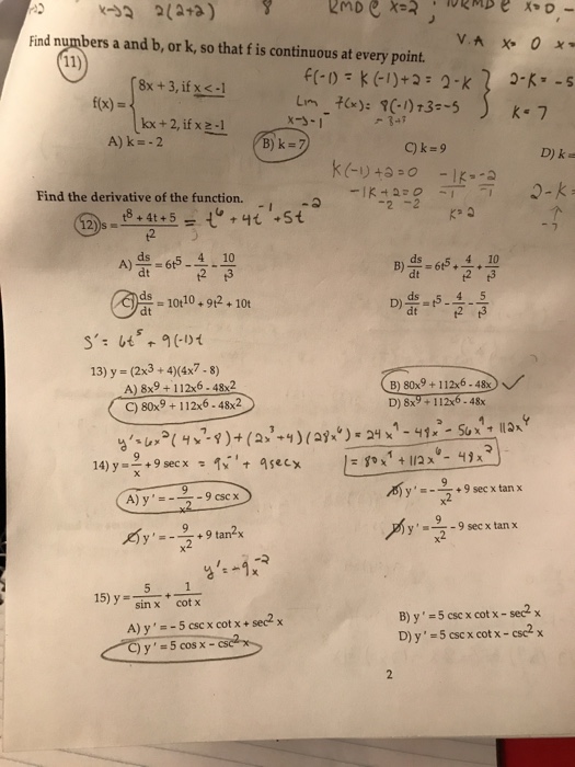 Solved Find numbers a and b, or k, so that f is continuous | Chegg.com