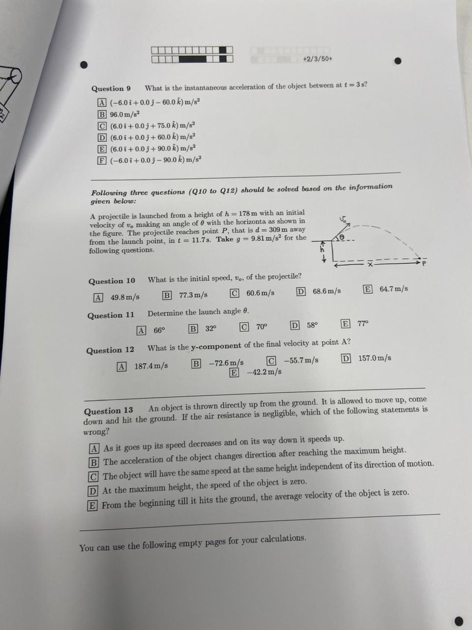 Question 9 What is the instantaneous acceleration of | Chegg.com