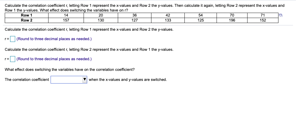 Solved Calculate the correlation coefficient r letting Row