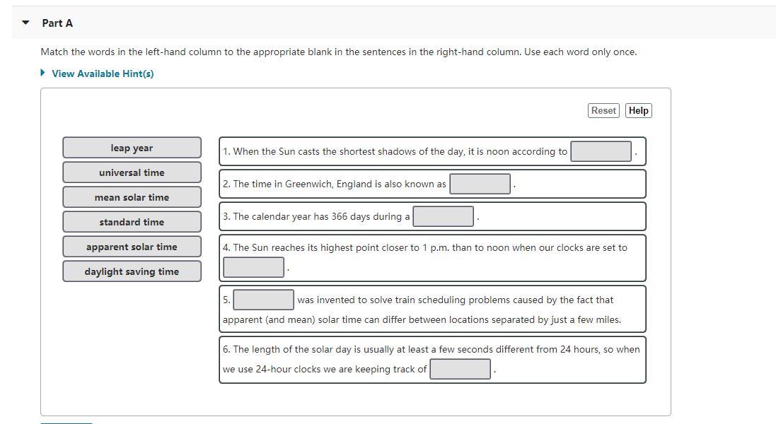 Solved Part A Match the words in the lefthand column to the