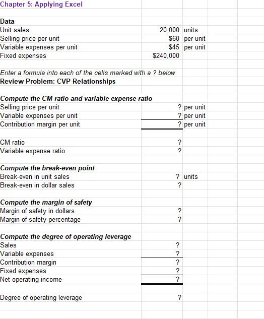 Solved Chapter 5: Applying Excel: Excel Worksheet (Part 1 of | Chegg.com