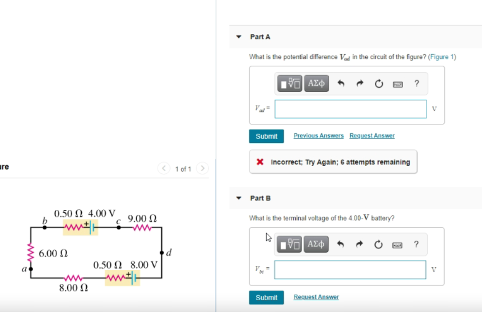 Solved Part A What is the potential difference Vad in the | Chegg.com