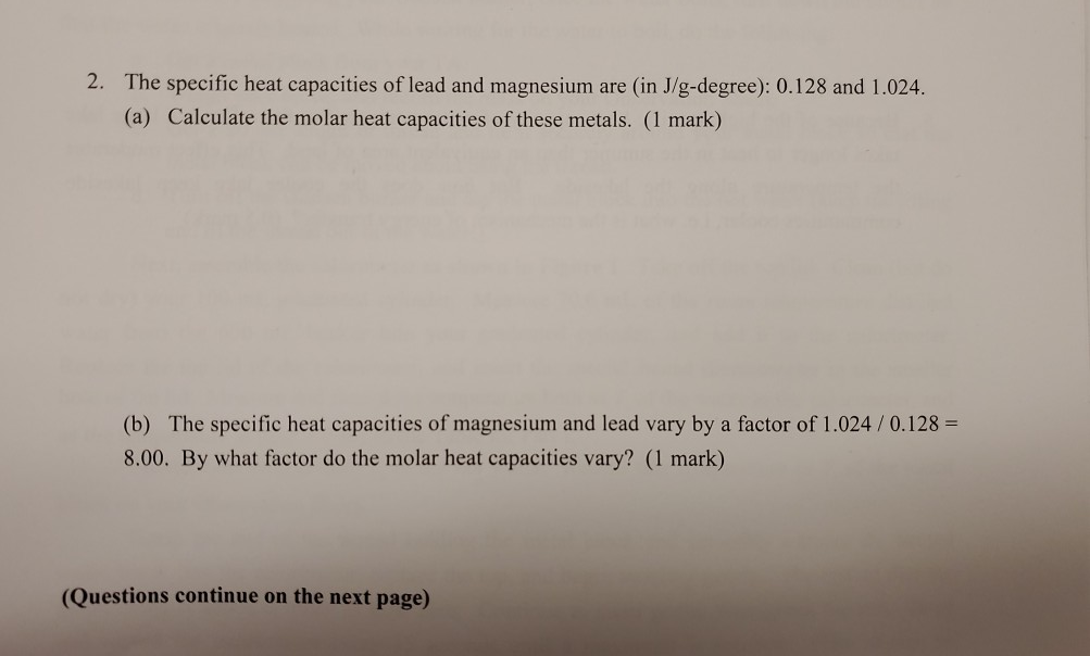 Solved 2. The specific heat capacities of lead and magnesium