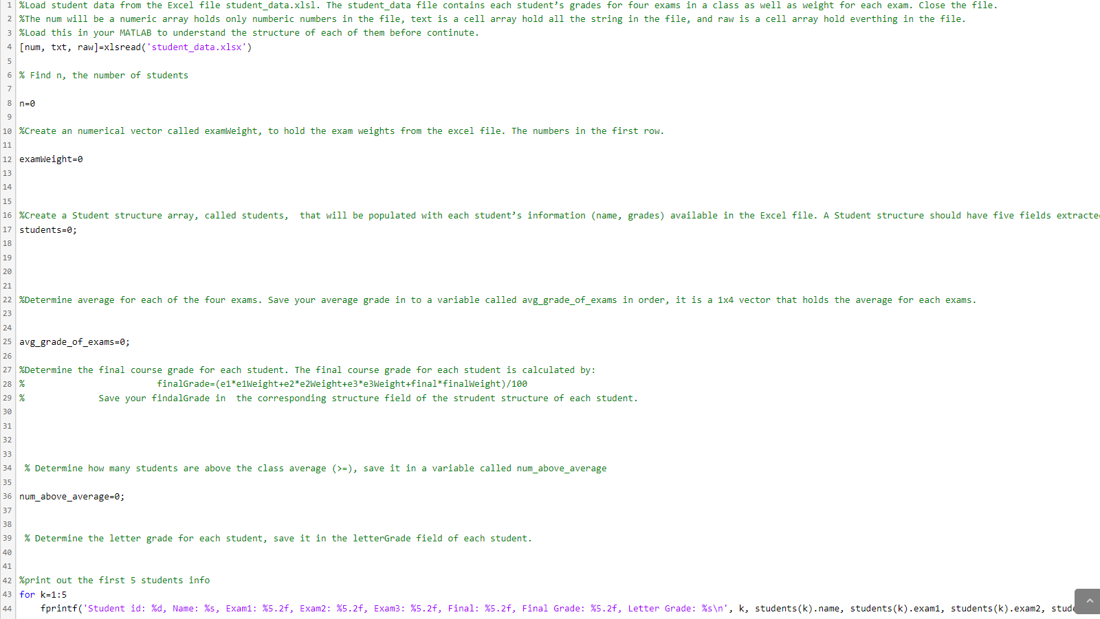 Solved Write a MATLAB program that will: 1. Load student | Chegg.com