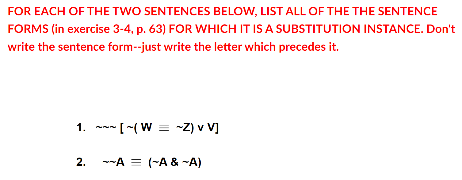 FOR EACH OF THE TWO SENTENCES BELOW, LIST ALL OF THE | Chegg.com