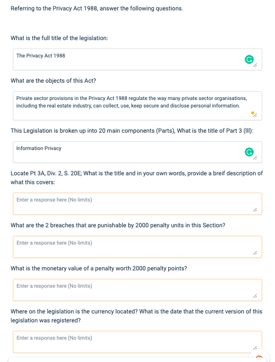 Solved Referring to the Privacy Act 1988, answer the