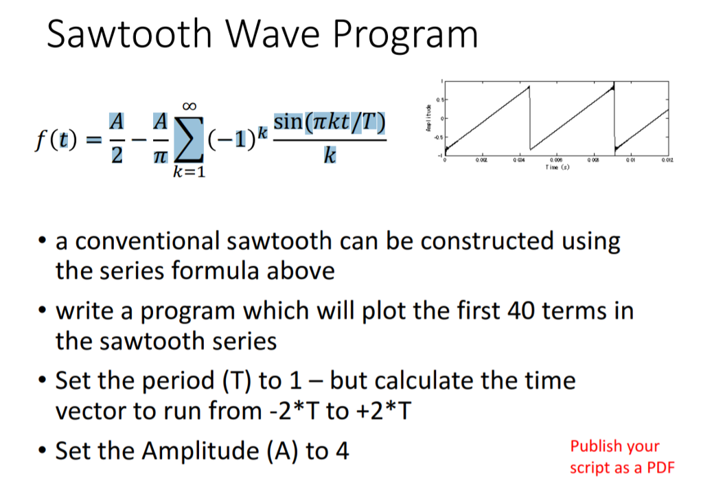 Solved How to plot sawtooth wave in matlab? I need to | Chegg.com