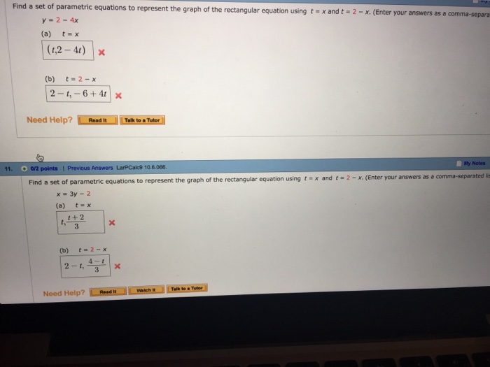 Solved Find A Set Of Parametric Equations To Represent The