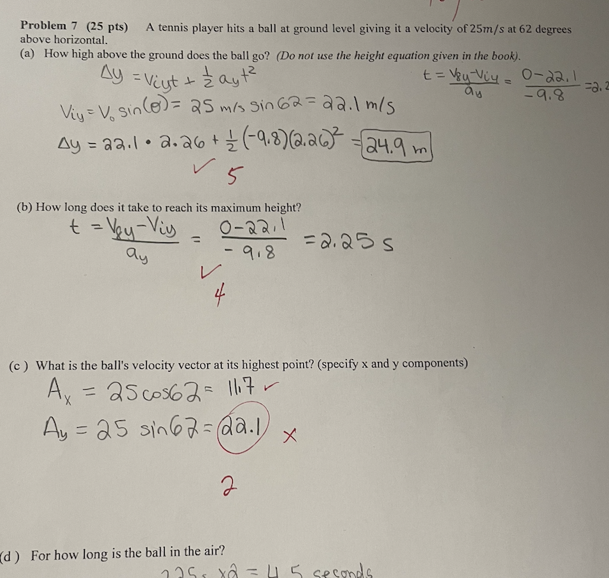 Solved Problem 7 (25 pts) A tennis player hits a ball at | Chegg.com