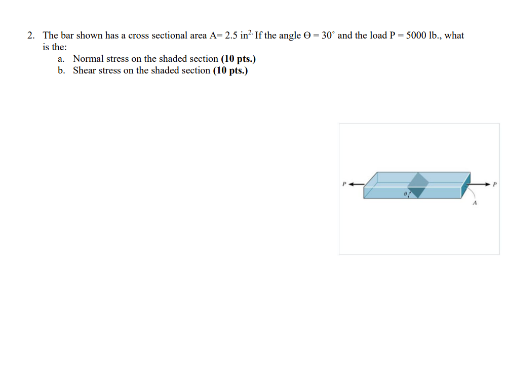 Solved 2. The bar shown has a cross sectional area A=2.5in2. | Chegg.com