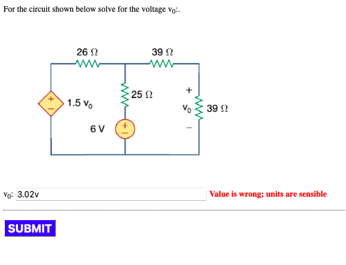 Solved For the circuit shown below solve for the voltage | Chegg.com