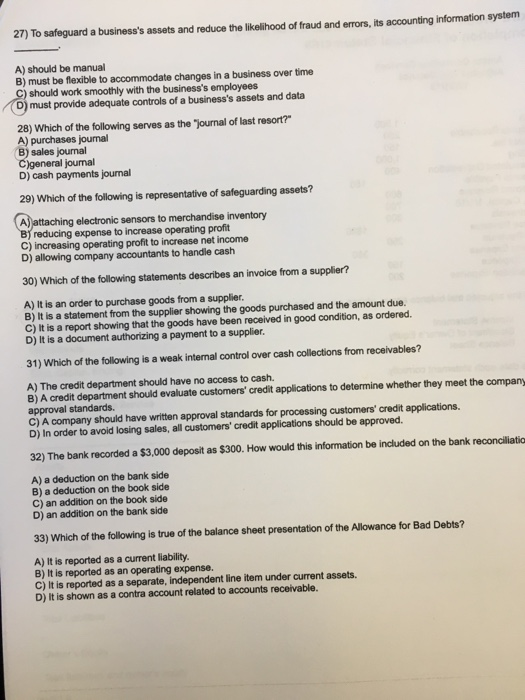 Solved 27) To safeguard a business's assets and reduce the