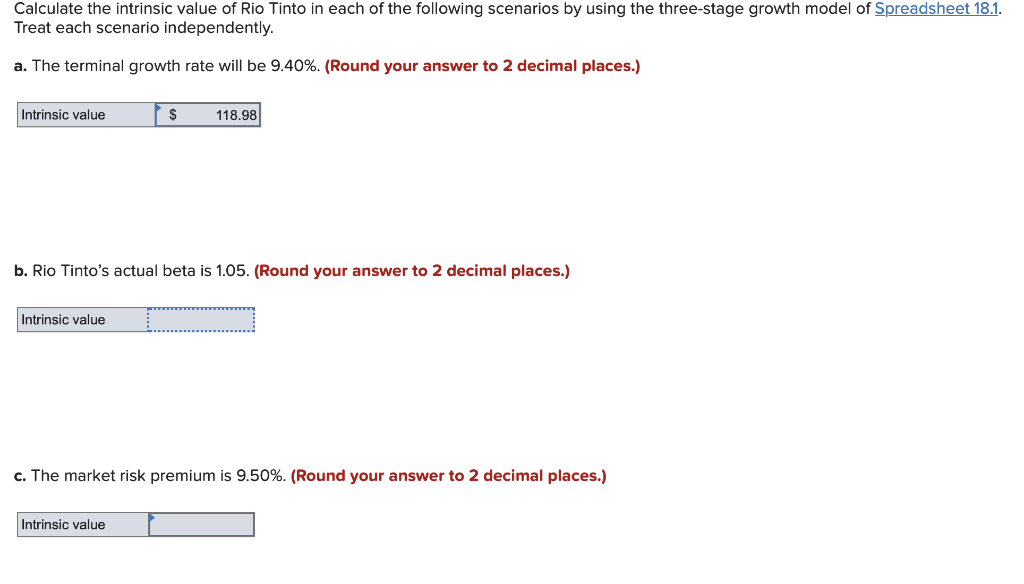 Solved Calculate The Intrinsic Value Of Rio Tinto In Each Of | Chegg.com