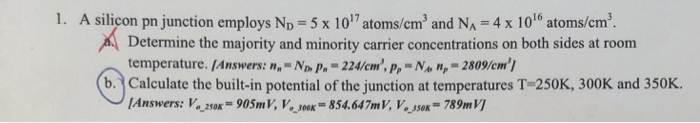 Solved 1. A silicon pn junction employs Np-5 x 1017 atoms/cm | Chegg.com