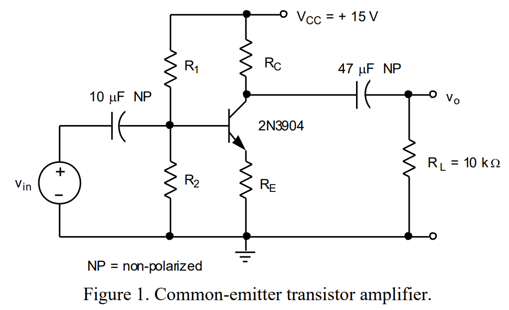 Solved 1. Design a moderate-gain (Av ≈ 10) common-emitter | Chegg.com