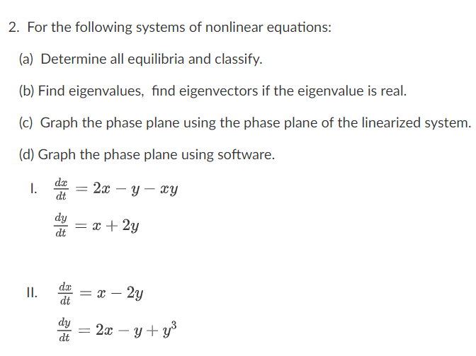 Solved 2. For the following systems of nonlinear equations: | Chegg.com